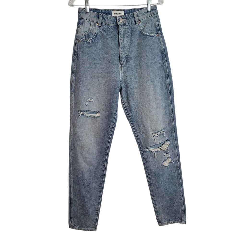 Rolla's Elle Super High Relaxed Jeans Women's Size 27 Light Wash Blue Distressed
